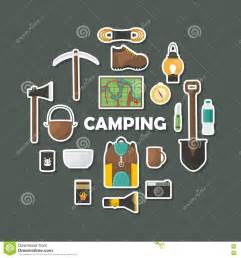 Camping Flat Icons Set Stock Vector Illustration Of Bowl