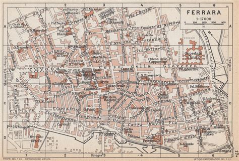 FERRARA vintage town city map plan pianta della città Italy 1958 old