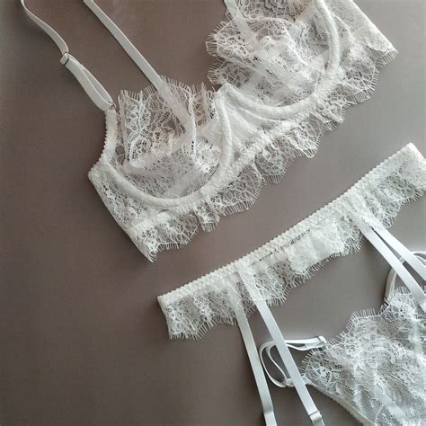 White Lingerie Set Wedding Lingerie Handmade Lingerie Eyelash Lingerie