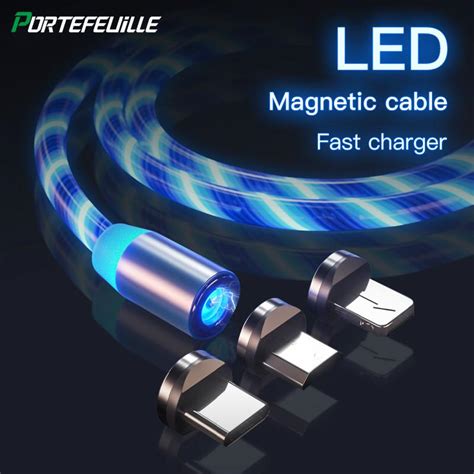 Buy Portefeuille LED Glow Flowing Magnetic Charger Usb Cable TypeC