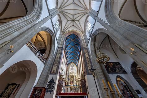 Interior Dome And Looking Up Into A Old Gothic Catholic Church Ceiling