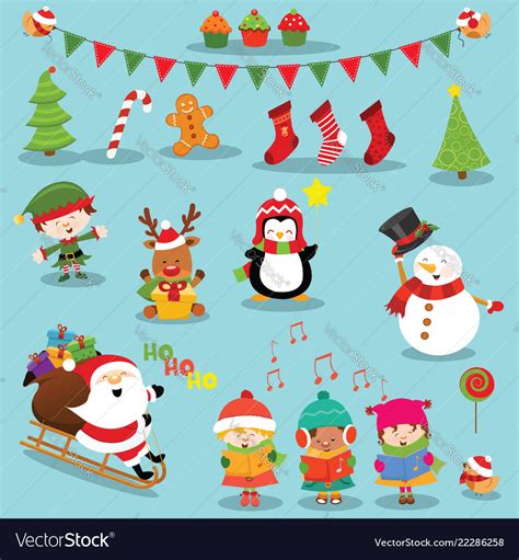 Collection Cute Christmas Elements Royalty Free Vector Image