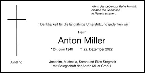 Traueranzeigen Von Anton Miller Augsburger Allgemeine Zeitung