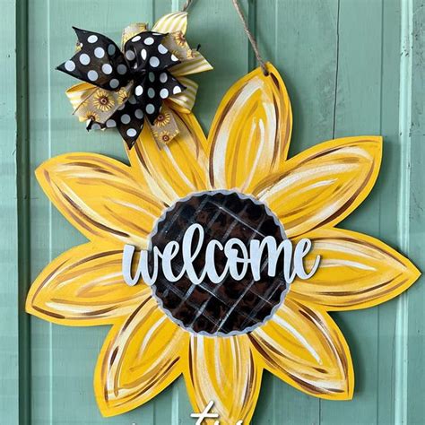 Sunflower Door Hanger Welcome Door Hanger Summer Decor Etsy