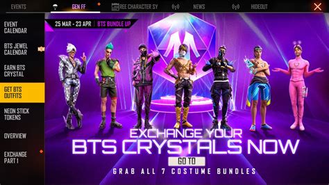 How To Get And Use BTS Crystals In Free Fire MAX To Claim Free Costume