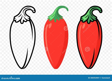 Flat Vector Design Template Of Whole Fresh Hot Chili Pepper Icon Set Closeup Isolated Spicy