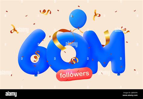 Banner With 60m Followers Thank You In Form 3d Blue Balloons And