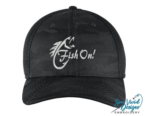 Fish On Hat Custom Embroidered Fitted Hat Fishing Hat Bass