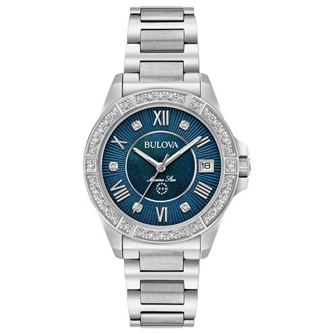 Bulova Womens Marine Star Diamonds Blue Mother Of Pearl Watch 96r215