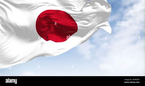 Close Up View Of The Japan National Flag Waving In The Wind Japan Is