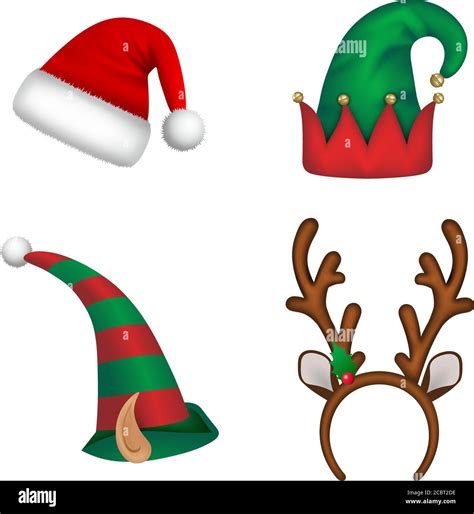 Set Of Christmas Hats Santa Claus Hat Elf Hats And Reindeer Horns