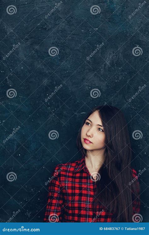 Beautiful Girl Stands Near The Wall Stock Image Image Of Costing