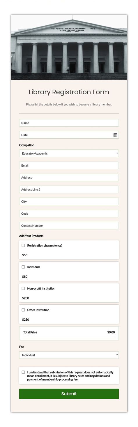 Library Registration Form For Libraries And Institutions Formget