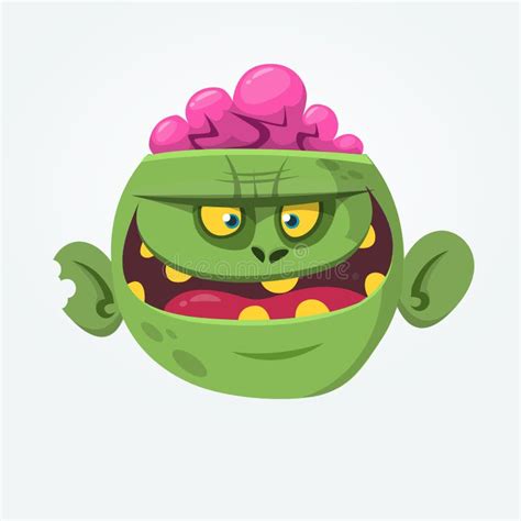 Cartoon Green Zombie With Pink Brains Outside Of The Head Halloween