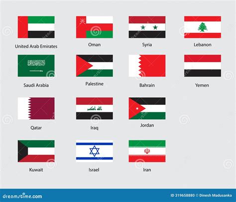 Flags of Middle East Countries Vector. Stock Vector - Illustration of ...