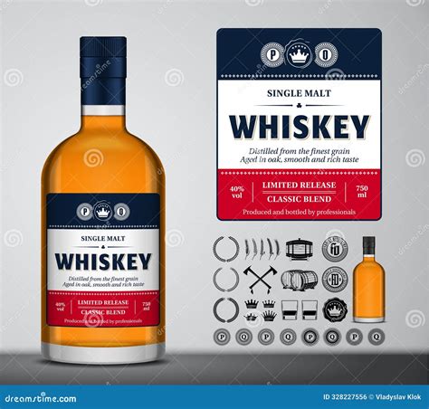 Vector Whiskey Label Glass Bottle Mockup Whiskey Icons Badges