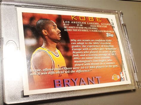 KOBE BRYANT ROOKIE 1996 97 Topps 138 Los Angeles Lakers Beautiful