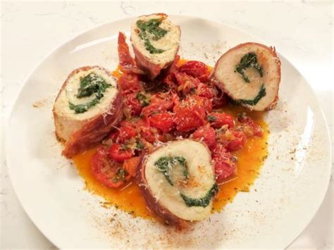 Chicken Roulade With Spinach Goat Cheese Prosciutto And A Blistered Tomato Sauce Recipe