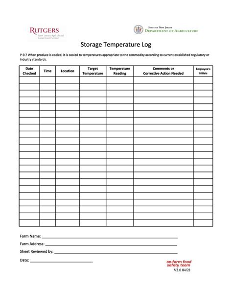 Temperature Log Sheet Pdf At Amanda Edmondson Blog