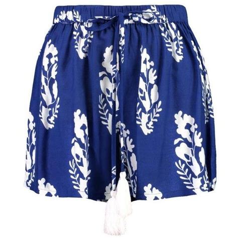 Boohoo Ruth Printed Tassel Trim Shorts 16 Liked On Polyvore