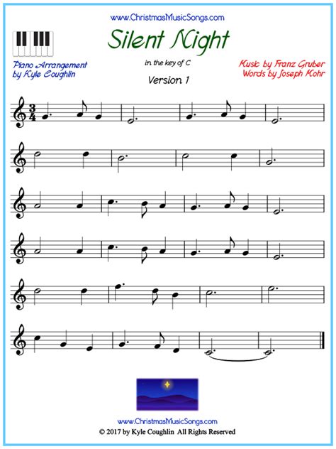 Silent Night Piano Sheet Music Free Printable Pdf