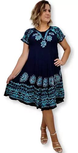 Vestido Trapézio Indiano Manga Curta Plus Size Bordado S51