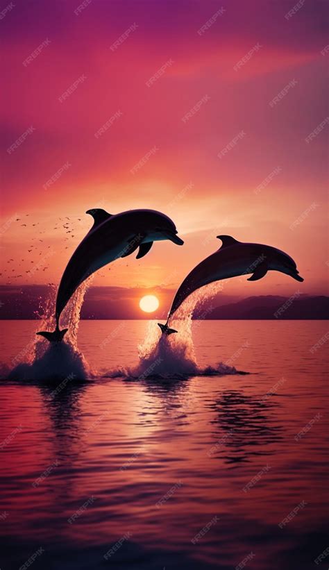 Premium Photo | Dolphins jumping out of the water at sunset