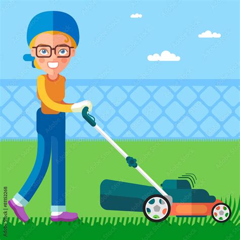 Girl Mowing Lawn Clipart Free