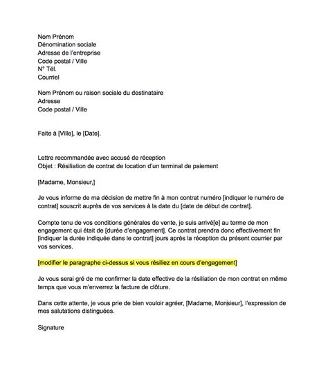 Modèle Lettre Résiliation Contrat TPE Gratuit Sans Inscription