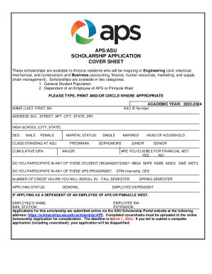 Fillable Online Scholarships Asu Aps Asu Scholarship Application Cover