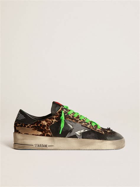 Leopard Print Stardan Sneakers With Green Laces Golden Goose