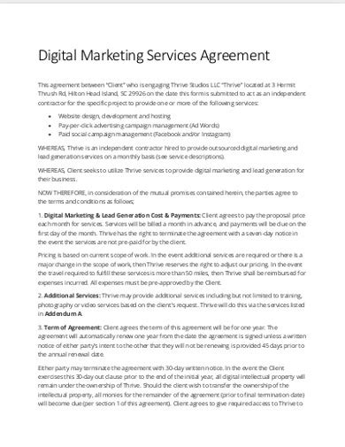 Digital Marketing Agreement Template