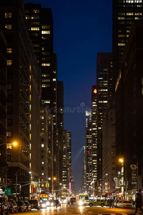 New York City Streets At Night Editorial Stock Image Image Of