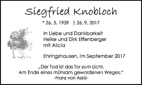 Traueranzeigen Von Siegfried Knobloch Vrm Trauer De