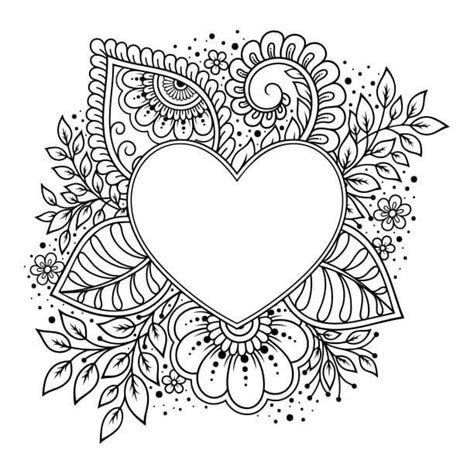 Mandala de Corazón con Hojas para colorear imprimir e dibujar