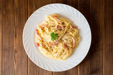 Classic Pasta Carbonara Spaghetti With Bacon Egg Yolk And Parmesan