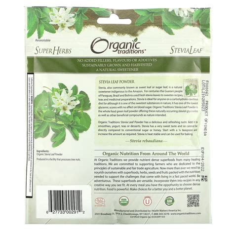 Organic Traditions Stevia Leaf Powder Oz G