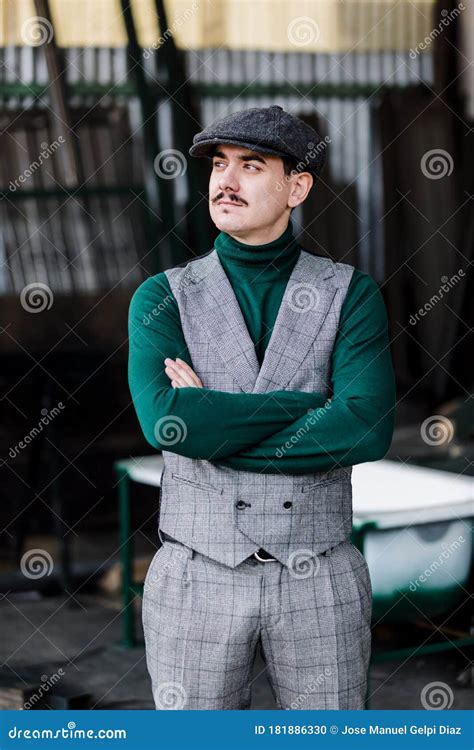 Well Dressed Man Wearing A Grey Retro Suit Stock Photo Image Of Sharp