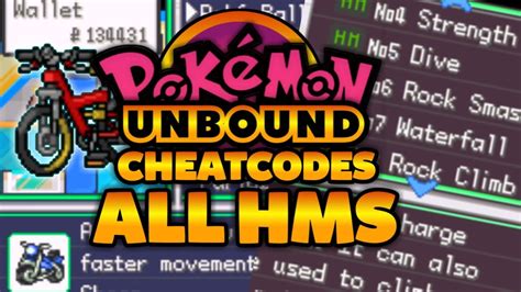 Pokemon Unbound Cheat Codes Part 7 All Hms And Motorcycle Cheat