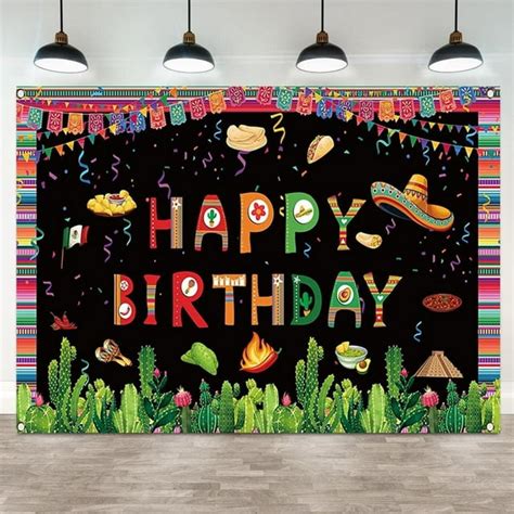 Mexican Fiesta Happy Birthday Backdrop Banner Mexican Party Decorations