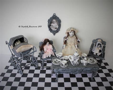 Dollhouse Miniature Nursery Ghost Creepy Girl Victorian Tea Party With