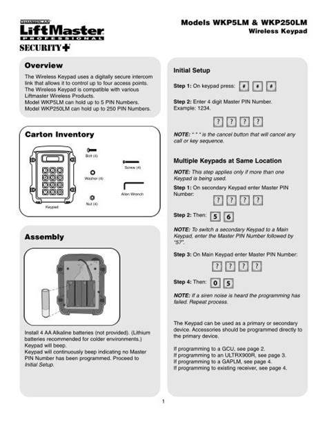 Liftmaster Keypad Programming Instructions