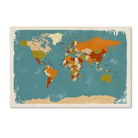 Trademark Fine Art Retro Political Map Of The World 3 Canvas Art By