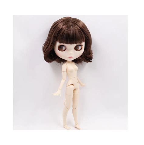 12 Jointed Body Blythe Doll Nude Brown Bob Cut Hair White Skin Glossy