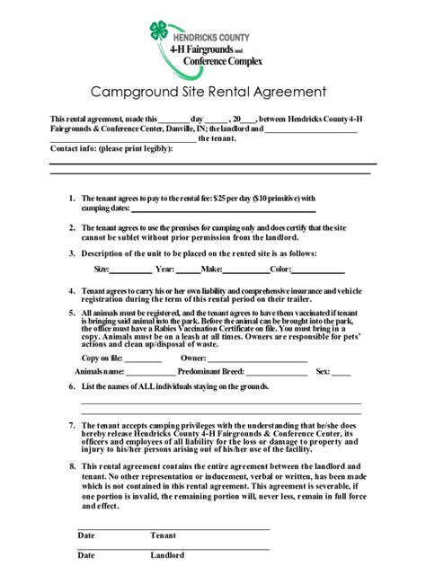 Fillable Online Campground Site Rental Agreement Fax Email Print Pdffiller