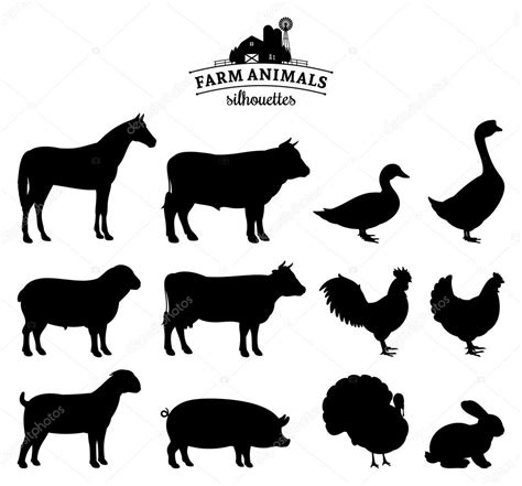 Vector Farm Animals Silhouettes Isolated on White ⬇ Vector Image by ...