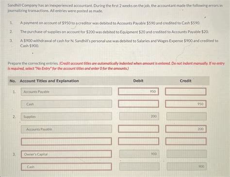 Solved Sandhill Company Has An Inexperienced Accountant Chegg