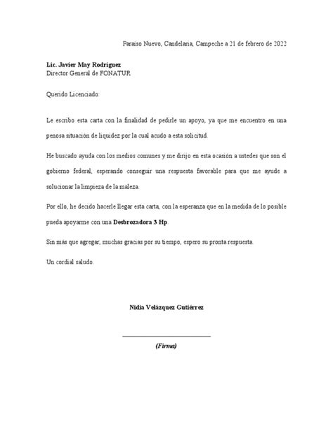 Ejemplo De Carta Solicitud De Apoyo Economico Pdf