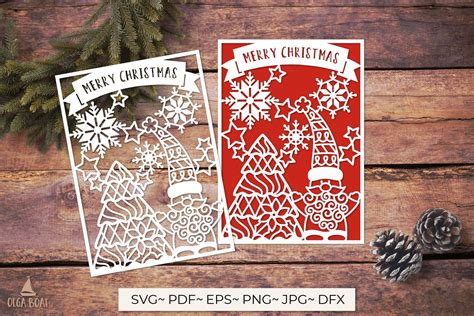 Christmas Gnome Santa Svg Merry Christmas Card Papercut By Olga Boat