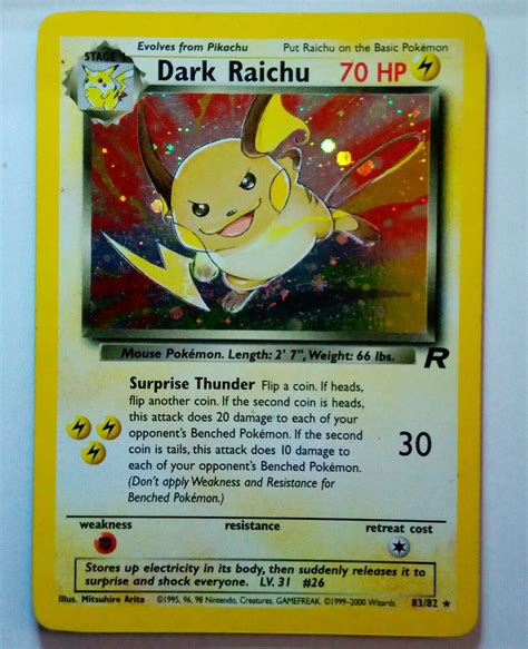 Dark Raichu Secret Rare Holo Team Rocket Vintage Pok Mon Card Ebay